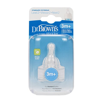 Dr Brown's Natural Flow Θηλή Σιλικόνης Για Μπιμπερό Με Στενό Λαιμό Επίπεδο 2 3-6m 2τμχ